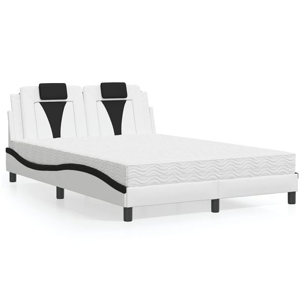 vidaXL Bett mit Matratze Weiß und Schwarz 140x190 cm Kunstleder, 3208795