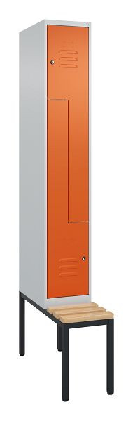 C+P Z-Spind Classic PLUS, mit untergebauter Sitzbank, 2 Abteile, 2120x300x815mm, 7035/2004, Zylinderschlösser, Buche-Sitzleisten, 0800537-102 S10061