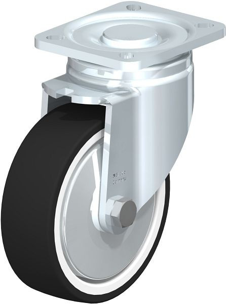 Blickle LH-POTH 125K-1-FA Stahlblech-Lenkrolle, Schwerlast-Ausführung, mit Anschraubplatte, Thermoplastisches Polyurethan, Grau, 434605
