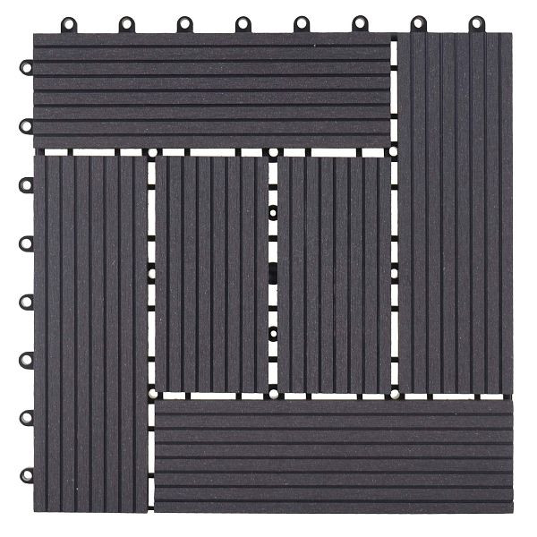 Mendler WPC Bodenfliese Rhone, Holzoptik Balkon/Terrasse, 11x je 30x30cm = 1qm, Premium, anthrazit versetzt, 57979