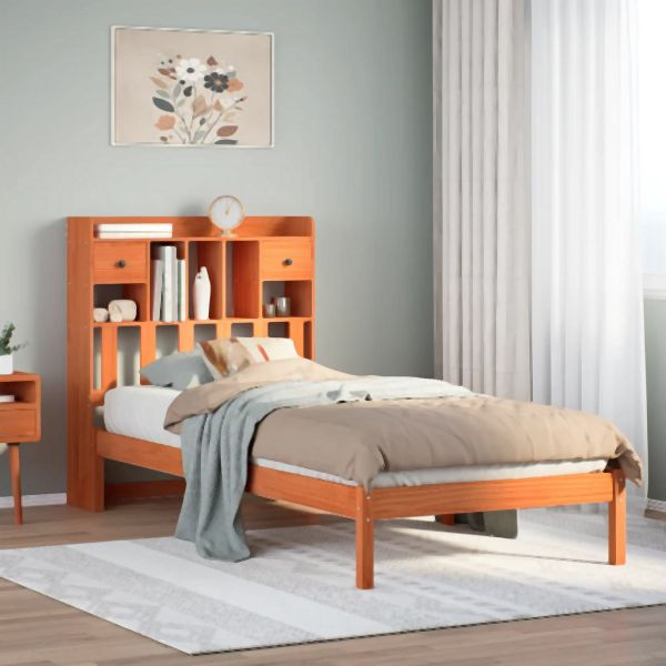vidaXL Massivholzbett mit Regal ohne Matratze Wachsbraun 100x200 cm, 3321642