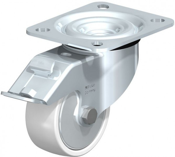 Blickle L-PO 75XR-FI-FA Stahlblech-Lenkrolle, mittelschwere Ausführung, mit Anschraubplatte & Feststeller, Polyamid, Weiß, 749317