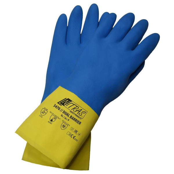 NITRAS Handschuh Dual Barrier, blau-gelb, CAT3 Größe: 10, VE: 144 Paar, 3470-10