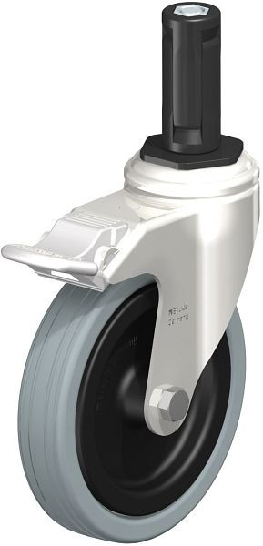 Blickle LKRXA-VPA 125G-11-FI-EXR13 Edelstahl-Apparate-Lenkrolle mit Expander & Feststeller, Vollgummi, Grau, 853275