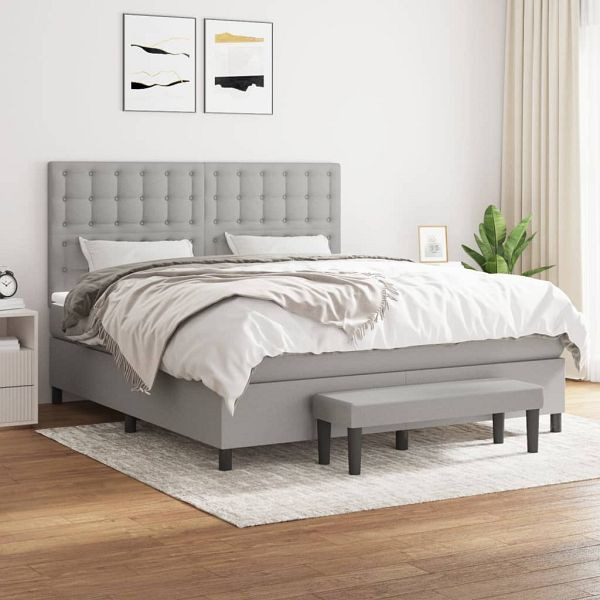 vidaXL Boxspringbett mit Matratze Hellgrau 180x200 cm Stoff, 3136933