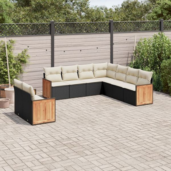 vidaXL 9-teilig Garten-Sofagarnitur mit Kissen Schwarz Poly Rattan, 3227778