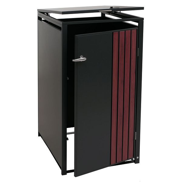 Mendler 1er-Mülltonnenverkleidung HWC-O67, Mülltonnenbox mit Deckel, Metall 122x68x84cm 35kg, anthrazit Holzoptik dunkel, 122328