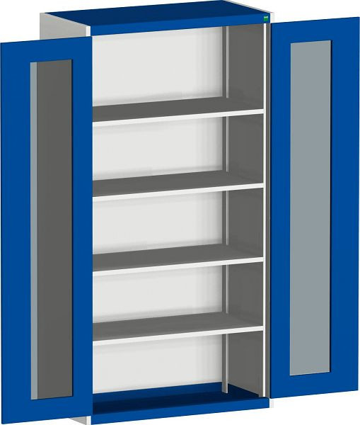bott cubio Sichtfensterschrank bestückt mit 4 Fachböden BxTxH: 1050 x 525 x 2000 mm, RAL 7035/5010, 40013064.11V
