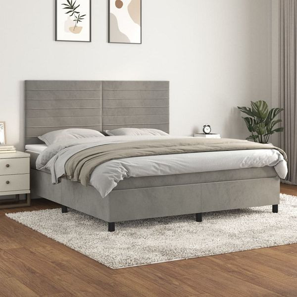 vidaXL Boxspringbett mit Matratze Hellgrau 180x200 cm Samt, 3143097