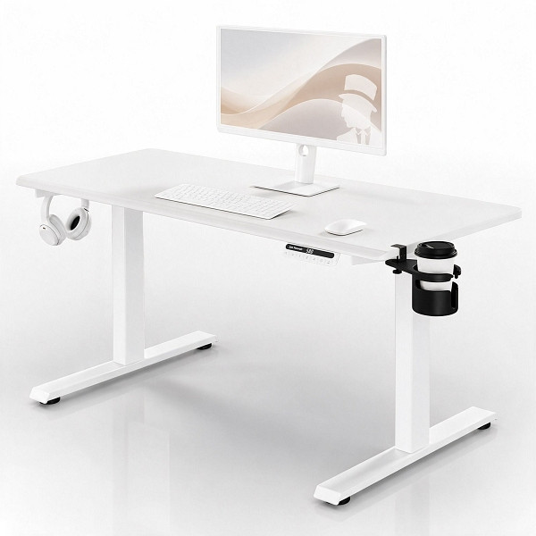 Jan Nowak Elektrischer Schreibtisch mit Höhenverstellung ergonomisch weiß, 1400x700 mm, ARIA 1400, 2729