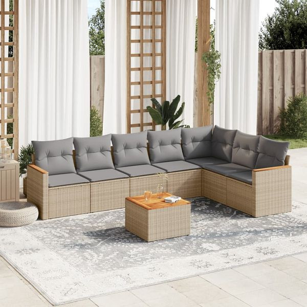vidaXL 8-teilig Garten-Sofagarnitur mit Kissen Beige Poly Rattan, 3226038