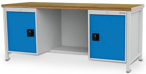 Bedrunka+Hirth Kastenwerkbank Serie 2000 R18-24, Schubladen-Vollauszug 100 %, 100 kg, rechts 1x Tür 600 mm + 1x Fachboden, 2000 x 750 x 959 mm, 03.19.27V9