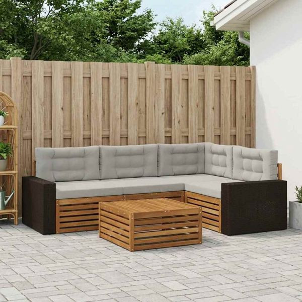 vidaXL Outdoor-Sofagarnitur 5-teilig Natürlich und Hellgrau, 3383334