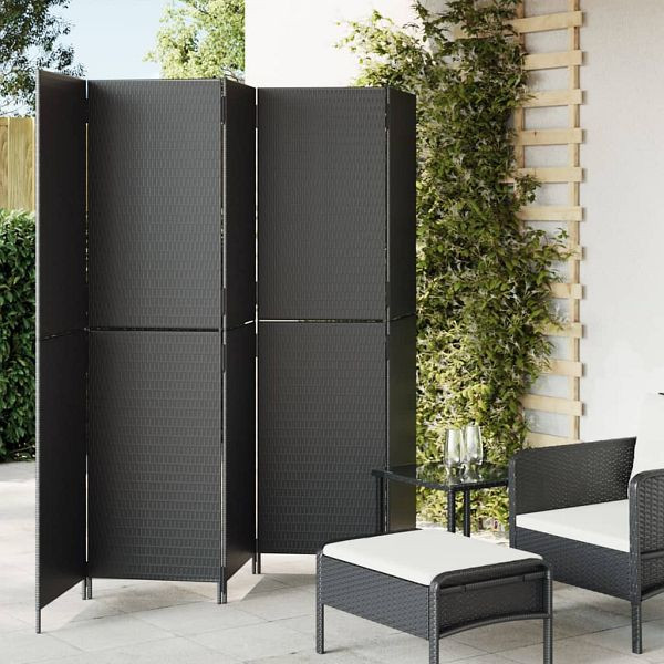 vidaXL Paravent 5-tlg. Schwarz Poly Rattan, beschichteter Stahl, 365348