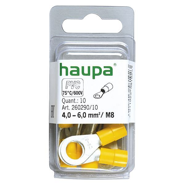 Haupa Ringkabelschuh gelb isoliert 4,0-6,0 mm² M8, VE: 10 Stück, 260290/10