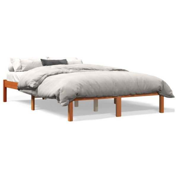 vidaXL Massivholzbett Wachsbraun 135x190 cm Kiefer, 844842