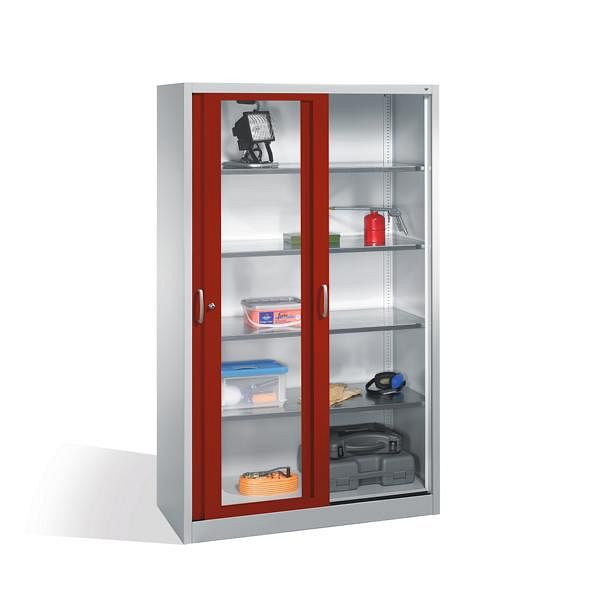 C+P Schiebetürenschrank Acurado, H1950xB1200xT500mm, Farbe: Lichtgrau / Rubinrot, Bügelgriff, 2059-055 S10035