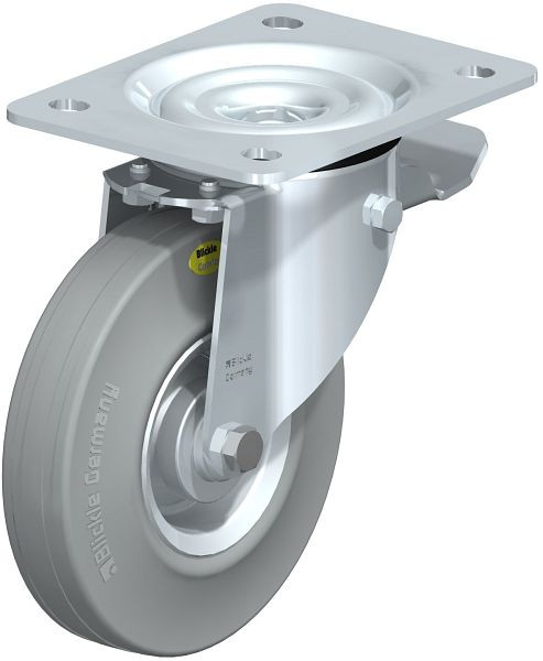 Blickle L-RD 140R-ST-VLI Stahlblech-Lenkrolle, mittelschwere Ausführung, mit Anschraubplatte & Feststeller, Zweikomponenten-Vollgummi, Grau, 276873