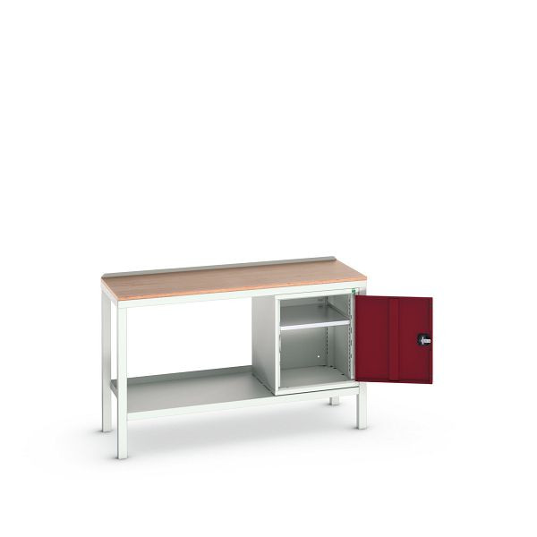 bott verso Beistelltisch, mit Unterbauschrank und Multiplex-Platte, BxTxH: 1500 x 600 x 930 mm, Lichtgrau / Purpurrot, 16922607.24