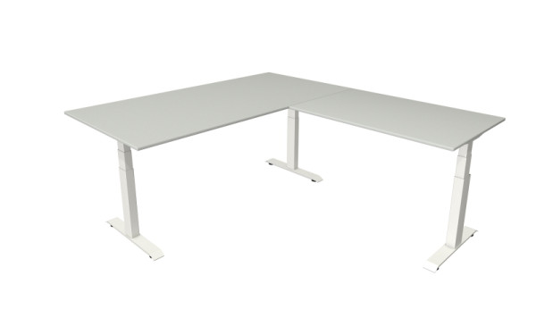 Kerkmann Steh-/Sitztisch Move 4 neu 200 x 100 cm mit Anbau 120 x 80 cm Gestell weiß, Tischplatte lichtgrau, 10093311