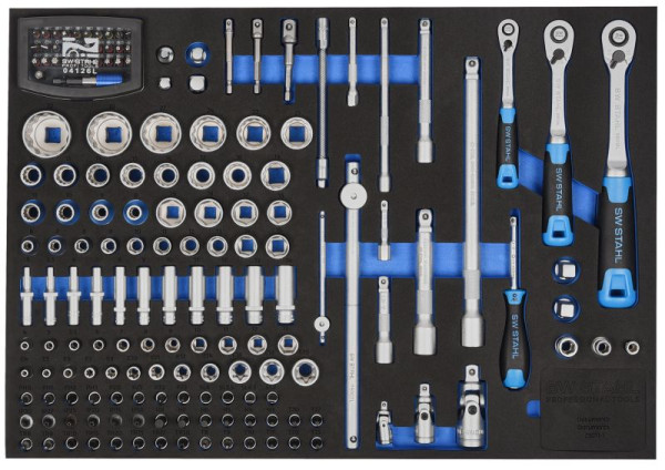 SW-Stahl Werkstattwagensortiment, Steckschlüssel 1/4“, 3/8“, 1/2“, mit Ratschen, 167-teilig, Z3011-1