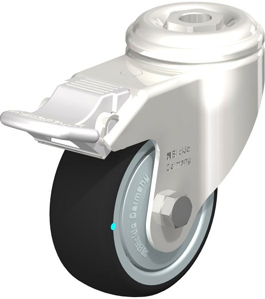 Blickle LKRXA-PATH 80KD-FI-FK Edelstahl-Apparate-Lenkrolle mit Rückenloch & Feststeller, Thermoplastisches Polyurethan, Grau, 760893