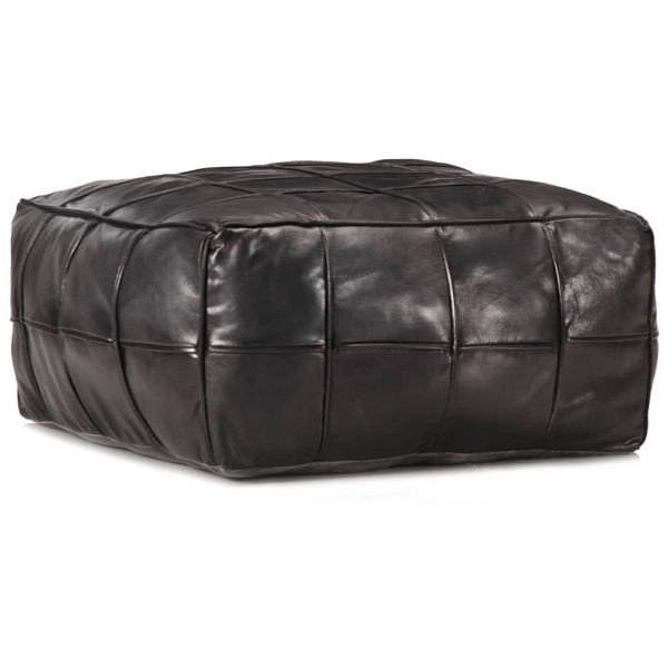 vidaXL Pouf Schwarz 60 x 60 x 30 cm Echtes Ziegenleder, 248134