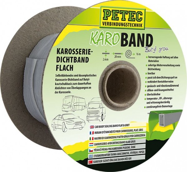 Petec Karo - Band, Karosseriedichtband, Buthyl, Flach, Grau, 20mm x 2mm x 16 m, 87520
