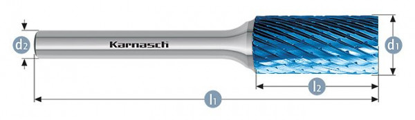 Karnasch Hartmetall-Frässtift Blue-Tec beschichtet ZYA/ HP-1 d1=3 / l2=14 / d2=3 / l1=38mm, VE: 4 Stück, 115007030