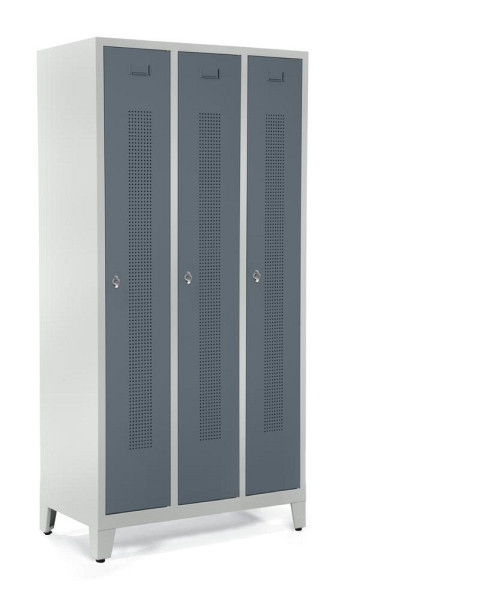 Deskin Garderobenspind SYSTEM SP1 mit Füßen, Korpus Lichtgrau, Türen Blaugrau, H 1800 x B 870 x T 500 mm, Drehriegelverschluss, 330844
