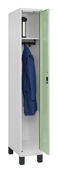 C+P Spind Evolo PLUS, mit Füßen, 1 Abteil, 1950x300x500mm, 9016/6019, Verschluss Zylinderschloss, Ablageböden 1, 049010-10 S10047