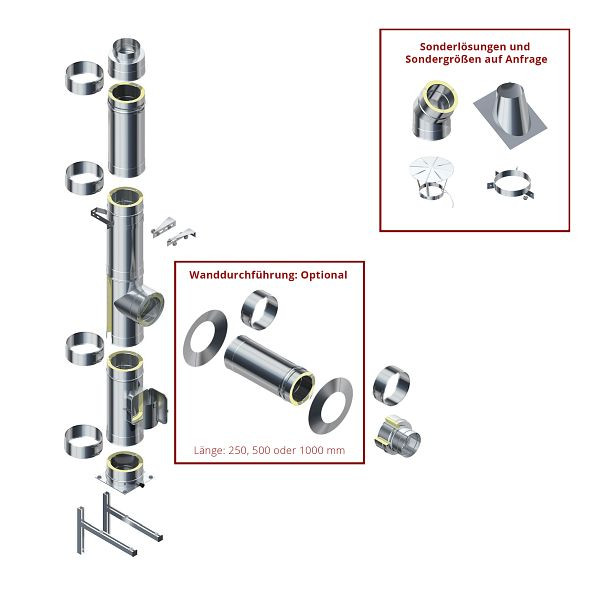 Solarbayer Edelstahl-Außenkamin/Schornstein 7,5m Doppelwandig Innendurchmesser 200mm, 530050001