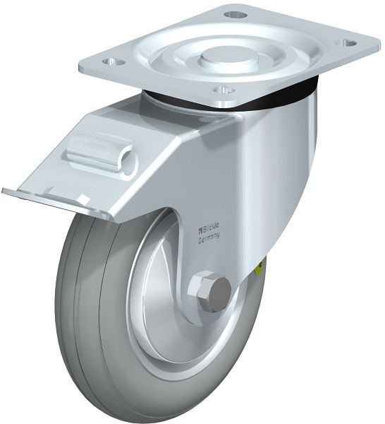 Blickle L-VW 162R-FI-SG-FA Stahlblech-Lenkrolle, mittelschwere Ausführung, mit Anschraubplatte & Feststeller, Weichgummi, Grau, 849918