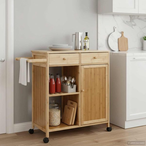 vidaXL Küchenwagen mit Rädern Natur 90,5 x 36 x 86,5 cm Bambus, 42028293