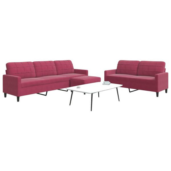 vidaXL 3-teilig Sofagarnitur mit Kissen Weinrot Samt, 3278485