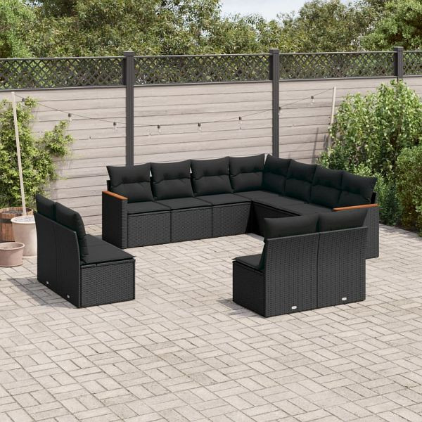 vidaXL 11-teilig Garten-Sofagarnitur mit Kissen Schwarz Poly Rattan, 3258485