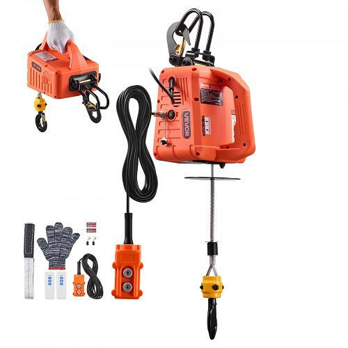VEVOR Elektrische Seilwinde 500 kg, 3-in-1 Hebezug, 1500 W, 7,6 m Hubhöhe, mit manueller & kabelloser Fernbedienung, SGGKBXSDDHLSXE8ZG001V2