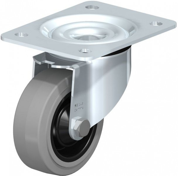 Blickle LK-POEV 100KD-3-SG Stahlblech-Lenkrolle, schwere Ausführung, mit Anschraubplatte, Elastik-Vollgummi, Grau, 851046