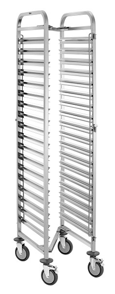 Bartscher Regalwagen 18GN1/1, Eigenschaften: Je eine Behältersicherung an Vorder- und Rückseite, Rahmen aus Vierkantrohr 26 x 26 mm, 300195