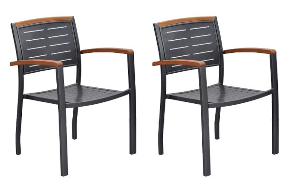 Merxx Tinos Stapelsessel 2er Set, Rückenabschluss und Armlehnen aus Akazienholz, Aluminium mit FSC Akazienholz, 50801-217