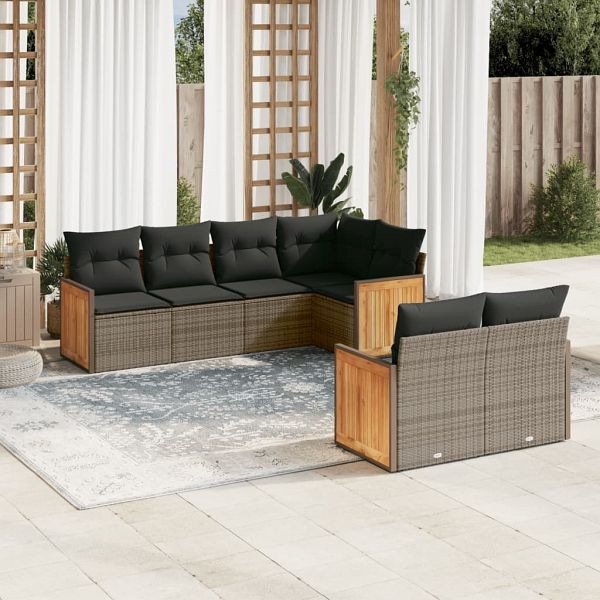vidaXL 7-teilig Garten-Sofagarnitur mit Kissen Grau Poly Rattan, 3260226