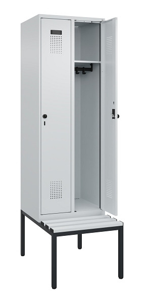 C+P Spind Evolo PLUS, 2 Abteil, 2120x600x815mm, 7035/7035, Drehriegel, Sitzfläche Kunststoff, Sitzbank, 0490507-20 S10067