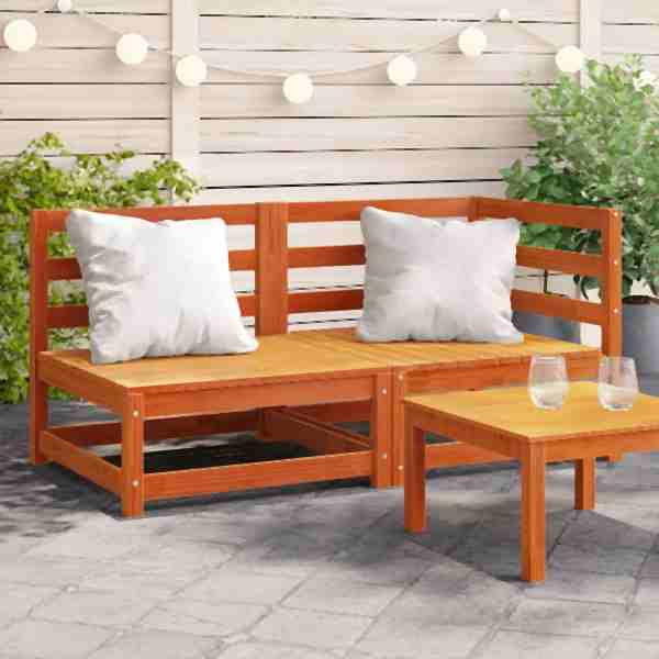 vidaXL Gartensofa 2-Sitzer Wachsbraun Massivholz Kiefer, 837946