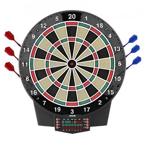 VEVOR Elektronische Dartscheibe 393 mm, 43 Spiele/320 Variationen, bis 8 Spieler, 6 Darts & 50 Ersatzspitzen, Farb-LCD-Anzeige, DZFBB155INCHSNG86001V9