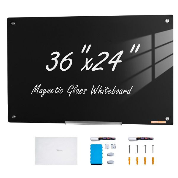 VEVOR Magnetisches Glas-Whiteboard, Trocken Abwischbar 90 x 60 cm, ohne Rahmen, mit Stiftablage, einem Radiergummi & 2 Stiften, CXGCBLBGHBL3VB8RKV0