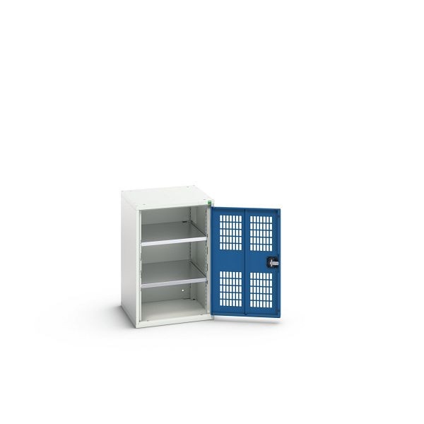 bott verso Flügeltürschrank mit Belüftung, mit 2 Fachböden, BxTxH: 525 x 550 x 800 mm, Lichtgrau / Enzianblau, 16926720.11