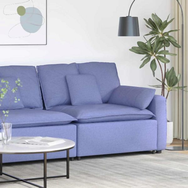 vidaXL Modulares Sofa Endmodul mit Armlehne Kissen Jeansblau 100 cm, 4104397