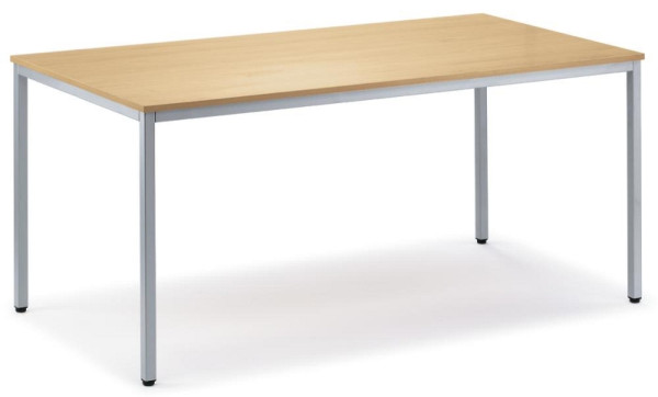 Deskin Besprechungstisch BASE-MODUL, Platte Buchedekor, Gestell Alusilber RAL 9006, B 1400 x T 800 x H 720 mm, 275144