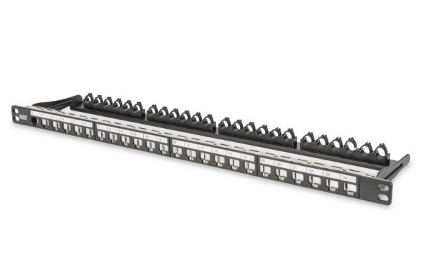 DIGITUS Modulares Patch Panel, geschirmt, 24-Port Beschriftungsfeld, 0,5HE, Rack Mount, Sw RAL 9005, DN-91422