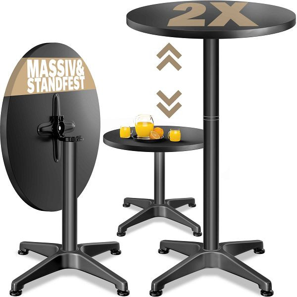 casaria Stehtisch 2er-Set Ø60cm höhenverstellbar 70/115cm klappbar Alu Schwarz, 109705